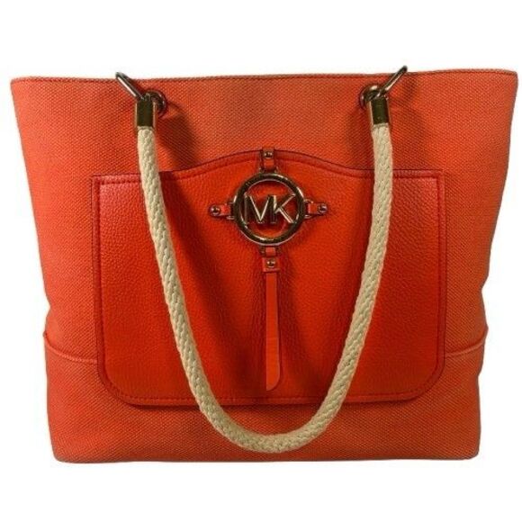 Michael Kors Amy Large Rope Tote Clementine Orange $258 MSRP Summer Beach Bag - Picture 1 of 16